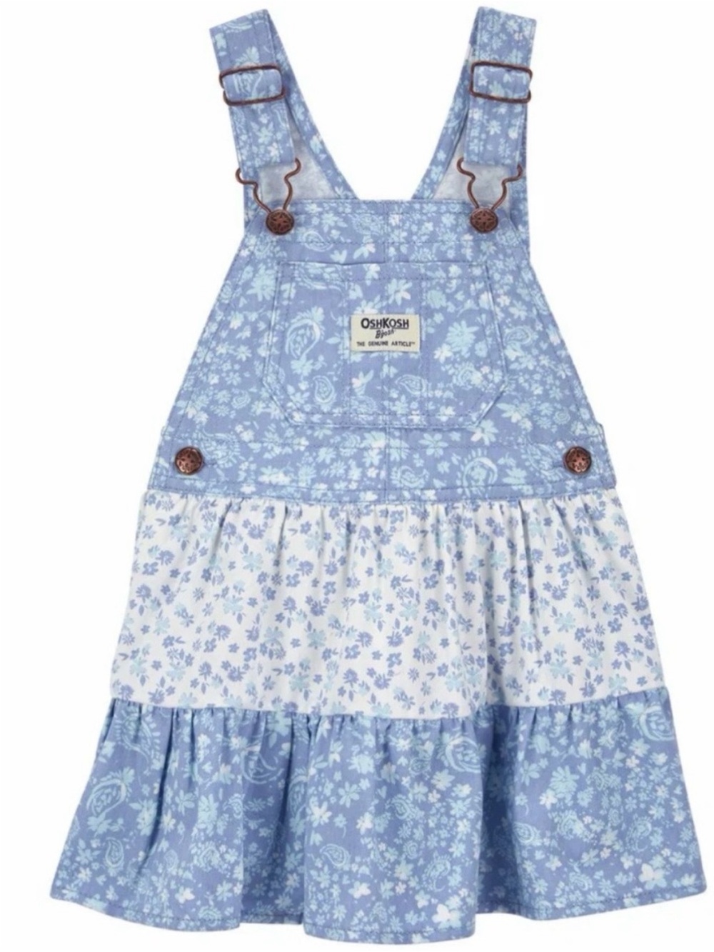 NWT OshKosh B'gosh Tiered Overall Dress in Blue Floral | Size 18m